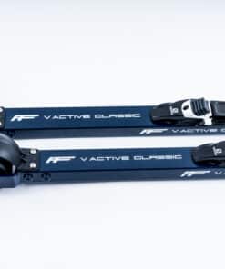 Side-by-Side View of FF V Active Classic Side-by-side view of two FF V Active Classic rollerskis, showcasing their aerodynamic design, V-groove wheels, and advanced suspension system for superior stability and performance.