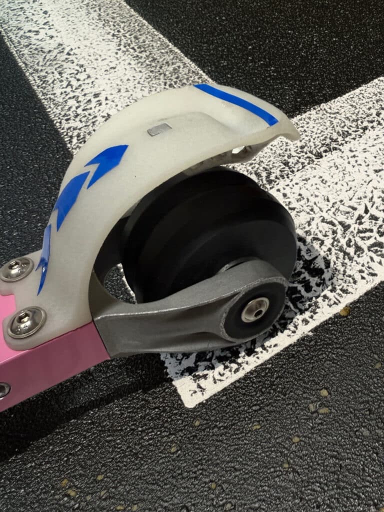 Close-up of the FF rollerski rear brake system.