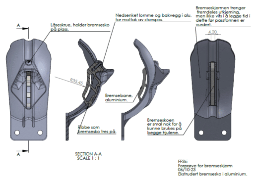 Brakes-Classic-first-edition-2022 Detailed view of the first-edition FF Rollerskis Classic model brake system, emphasizing safety and control.