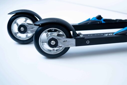ff-360-flow-skate-roller-ski-aluminum-rims-salomon-binding-closeup.jpg Pair of FF 360 Flow Skate roller skis with aluminum rims and Salomon Race Skate bindings.