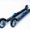 ff-360-flow-skate-roller-ski-pair-aluminum-rims-race-skate.jpg Side view of FF 360 Flow Skate roller skis showcasing aluminum rims and Salomon Race Skate bindings.