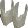 White FF Polecontroll Clips for Enhanced Stability A pair of white FF Polecontroll plastic clips for rollerski poles, featuring a sleek and functional design.