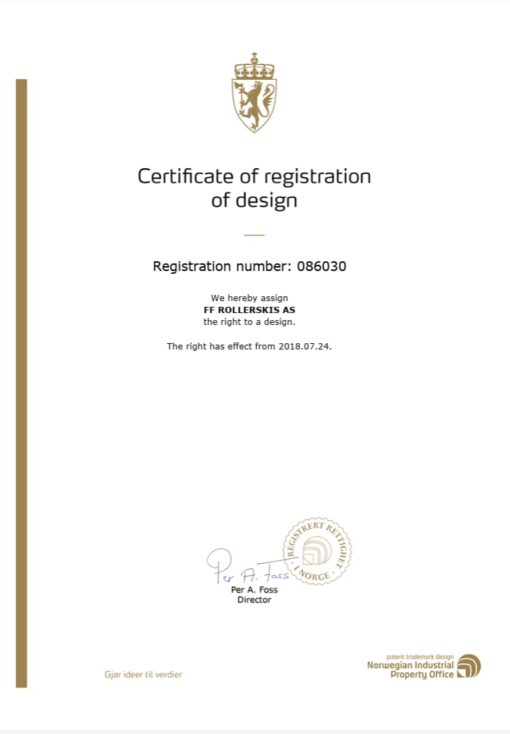 ff-rollerskis-v-track-patent-design-certificate FF Rollerskis V-Track patent design certificate – official FIS-approved roller ski technology