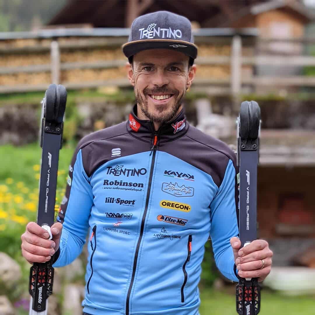 Bruno Debertolis using FF V Pro Classic roller skis, highlighting Norwegian-crafted performance and innovation.