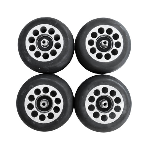 FF-V-Pro-Track-Wheels-for-Rollerskis Close-up of FF V Pro track wheels, designed for stability and performance on roller ski tracks
