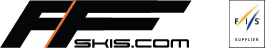 FF Skis logo in black accompanied by the FIS Official Supplier badge, representing partnership and quality