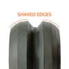 Shaved-Edges-on-V-Track-Wheels-for-Rollerskis Close-up of shaved edges on V-track wheels, enhancing grip and control for FF rollerskis