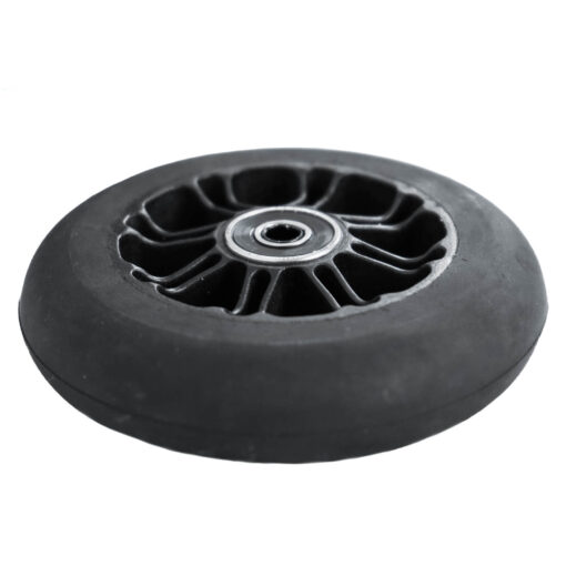 Plastic skate roller ski wheels with PA66 rims and hub made of the same material for durability and consistent rolling resistance