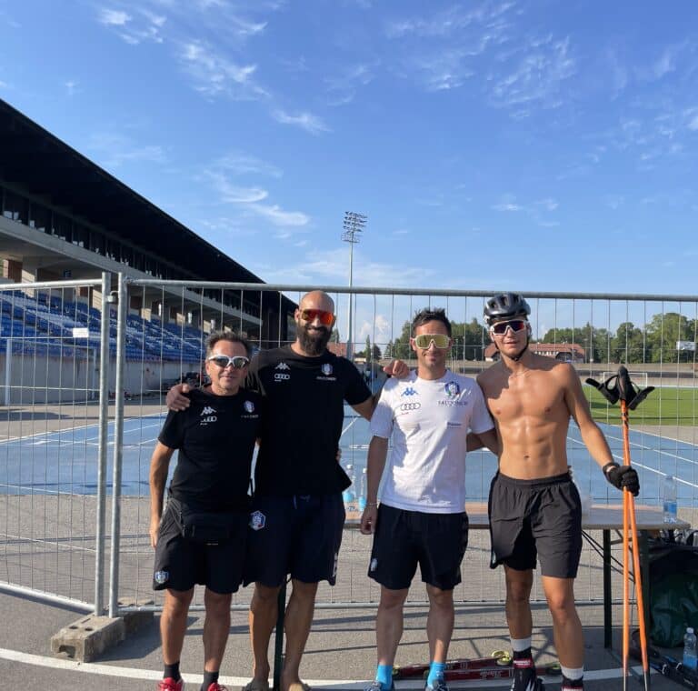 Team Italy athletes showcasing FF Rollerskis during a training session